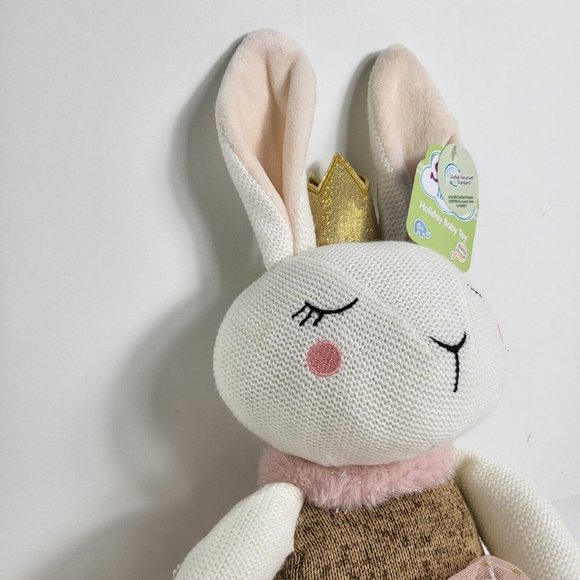 Spark Create Imagine Knit Plush Holiday Winter Bunny Rabbit Rattle Crinkle New - Picture 6 of 16